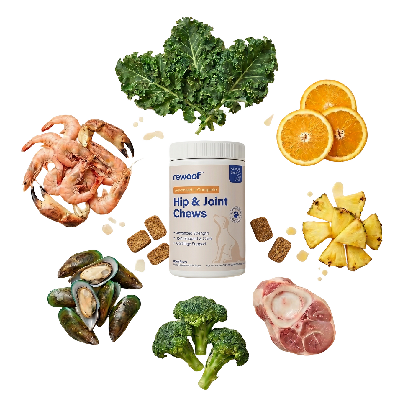 Rewoof Hip and Joint Chews with ingredients