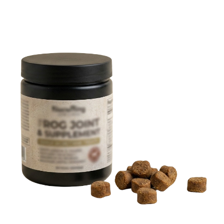 Generic joint supplement jar with a pile of chews.